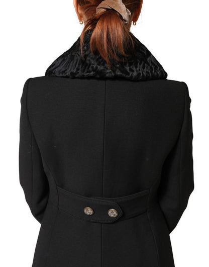 Dolce & Gabbana Black Lamb Fur Women Neck Warmer Winter Scarf