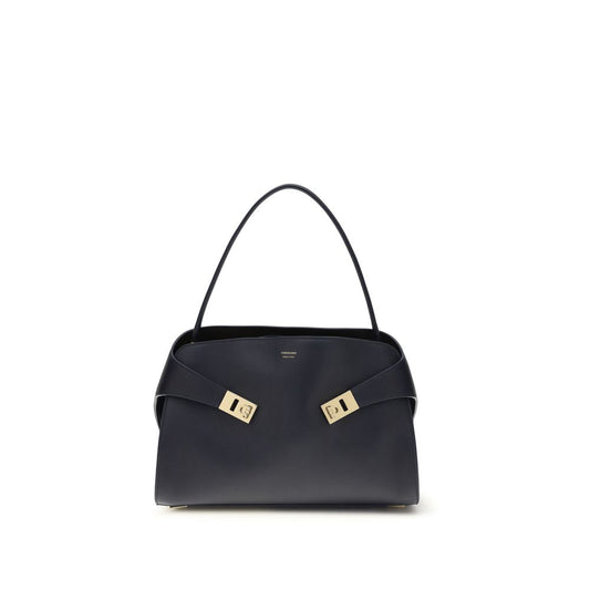 Ferragamo Blue Calf Leather Bos Taurus Shoulder Bag