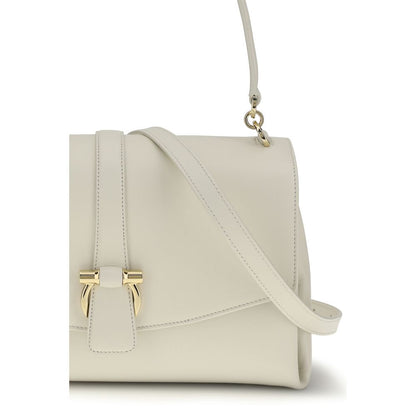 Ferragamo White Calf Leather Bos Taurus Shoulder Bag