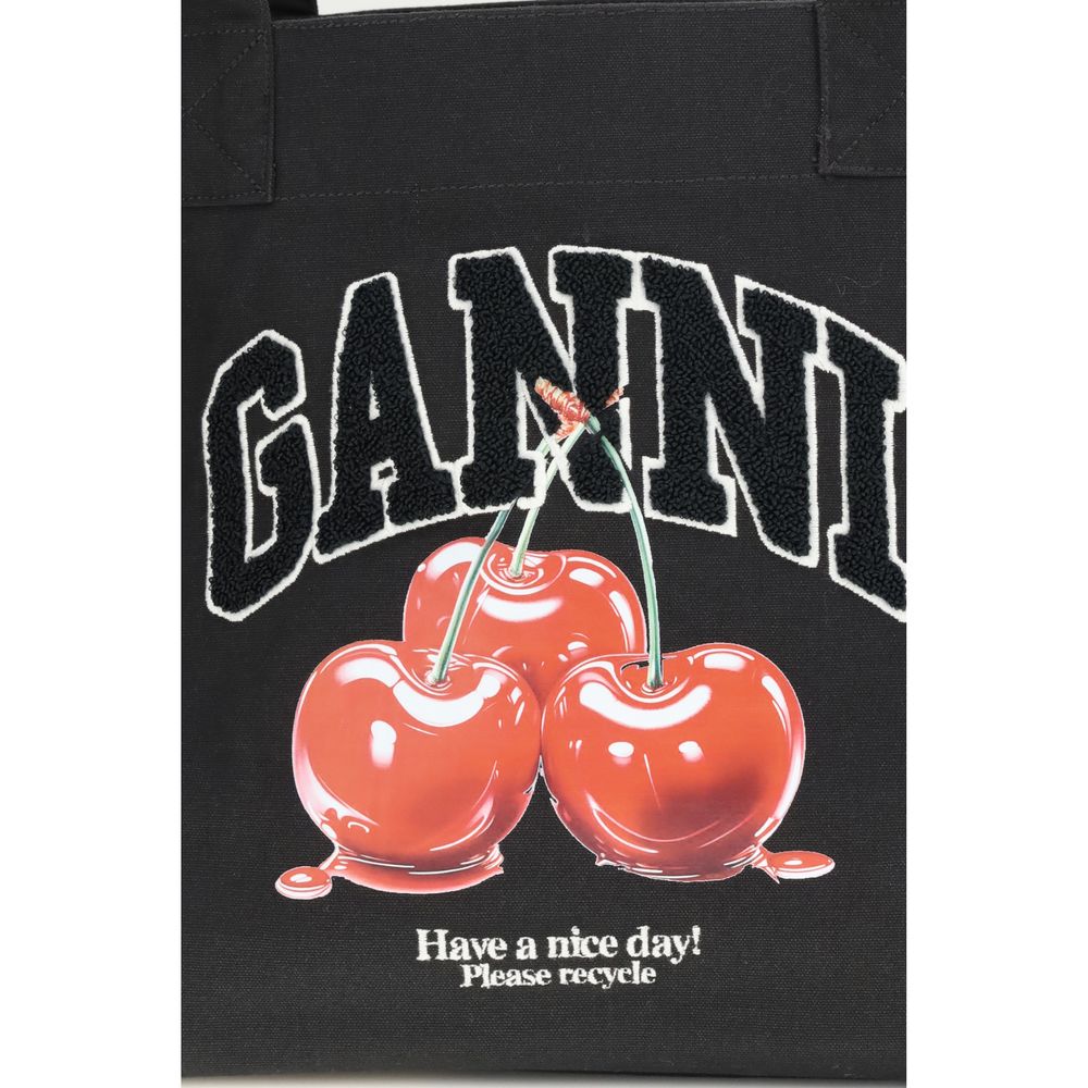 Ganni Black Recycled Cotton Shoulder Bag