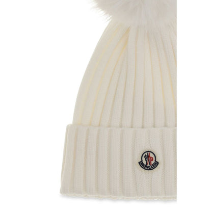 Moncler White Fleece Wool Beanie