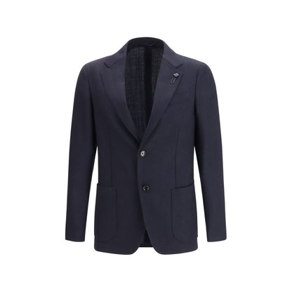 Lardini Blue Fleece Wool Blazer