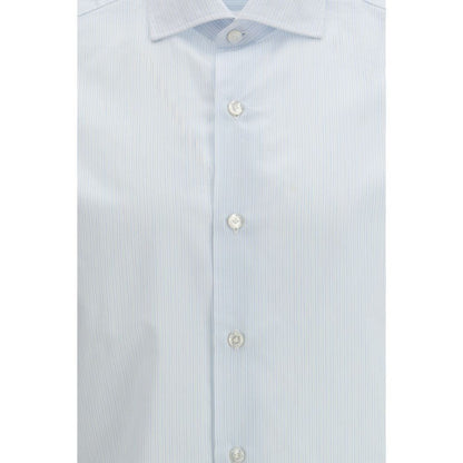 Finamore Blue Cotton Pattern Shirt