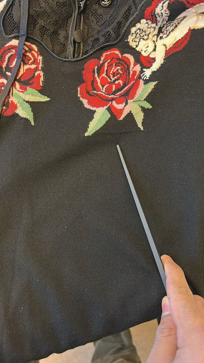 Dolce & Gabbana Black Lace Angel Roses Cardigan Sweater