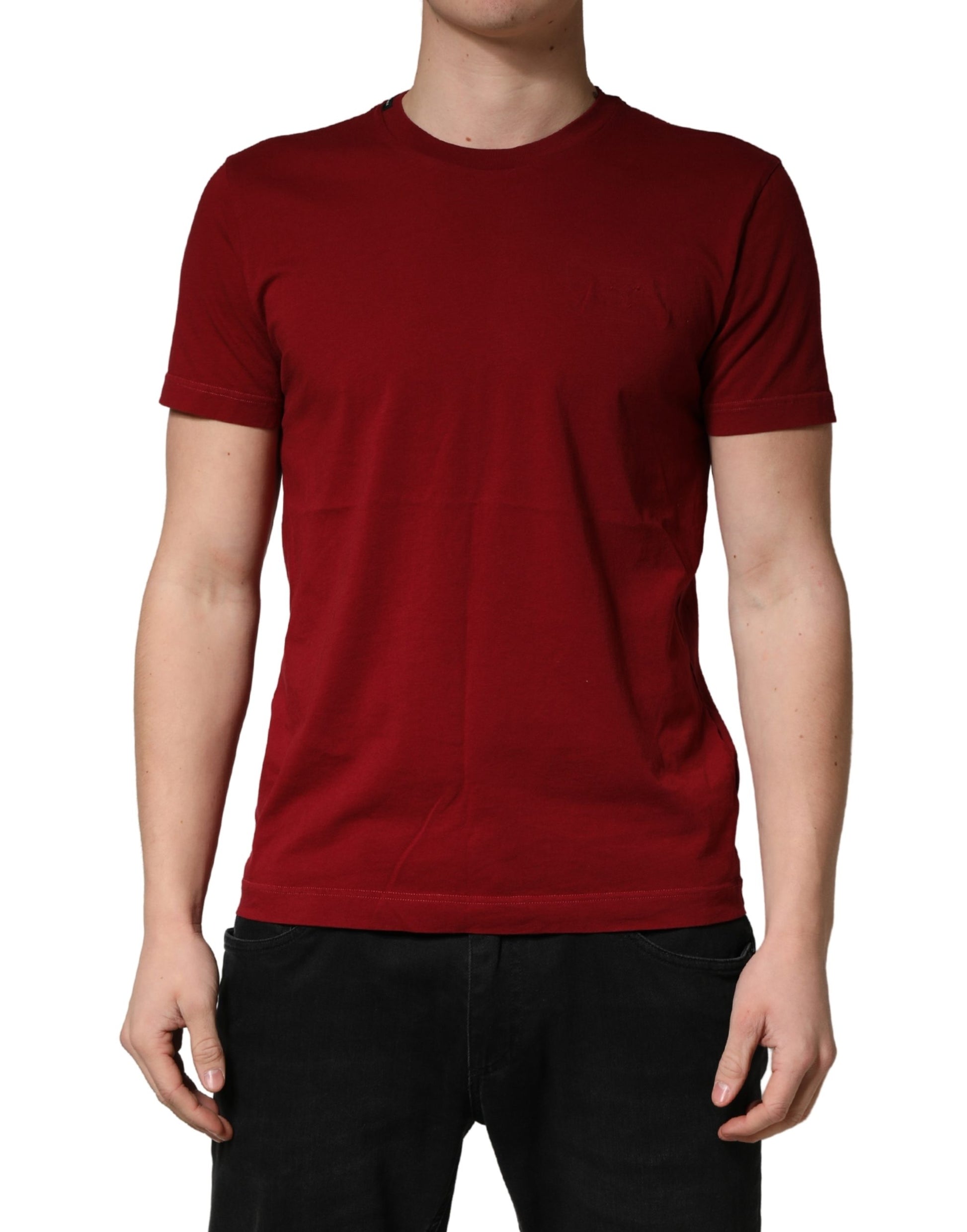 Dolce & Gabbana Maroon Cotton Crew Neck Short Sleeves T-shirt
