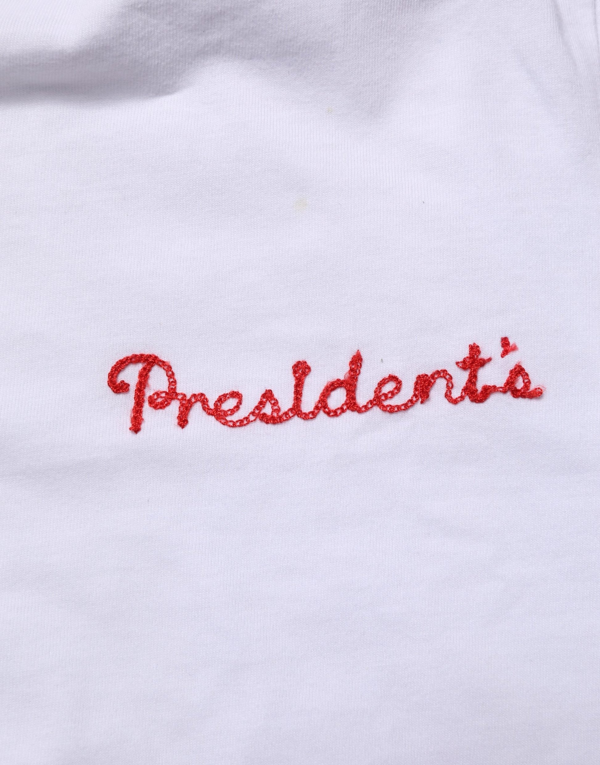 President's White Logo Embroidery Cotton Men Crew Neck T-shirt