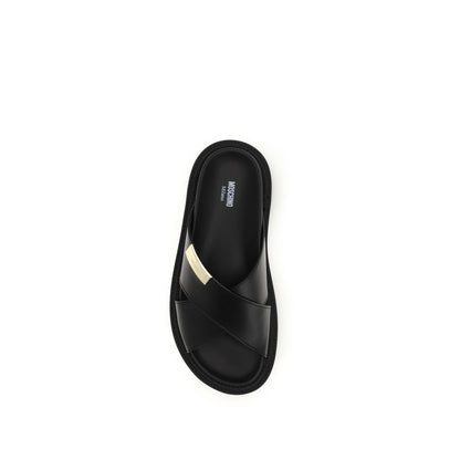 Moschino Black Calf Leather Bos Taurus Sandals