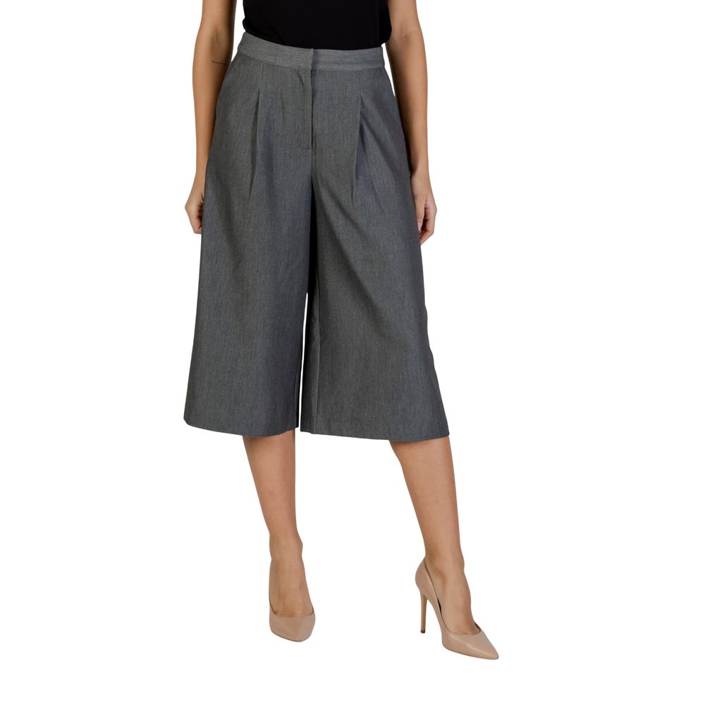ICHI Gray Polyester Cropped Pants