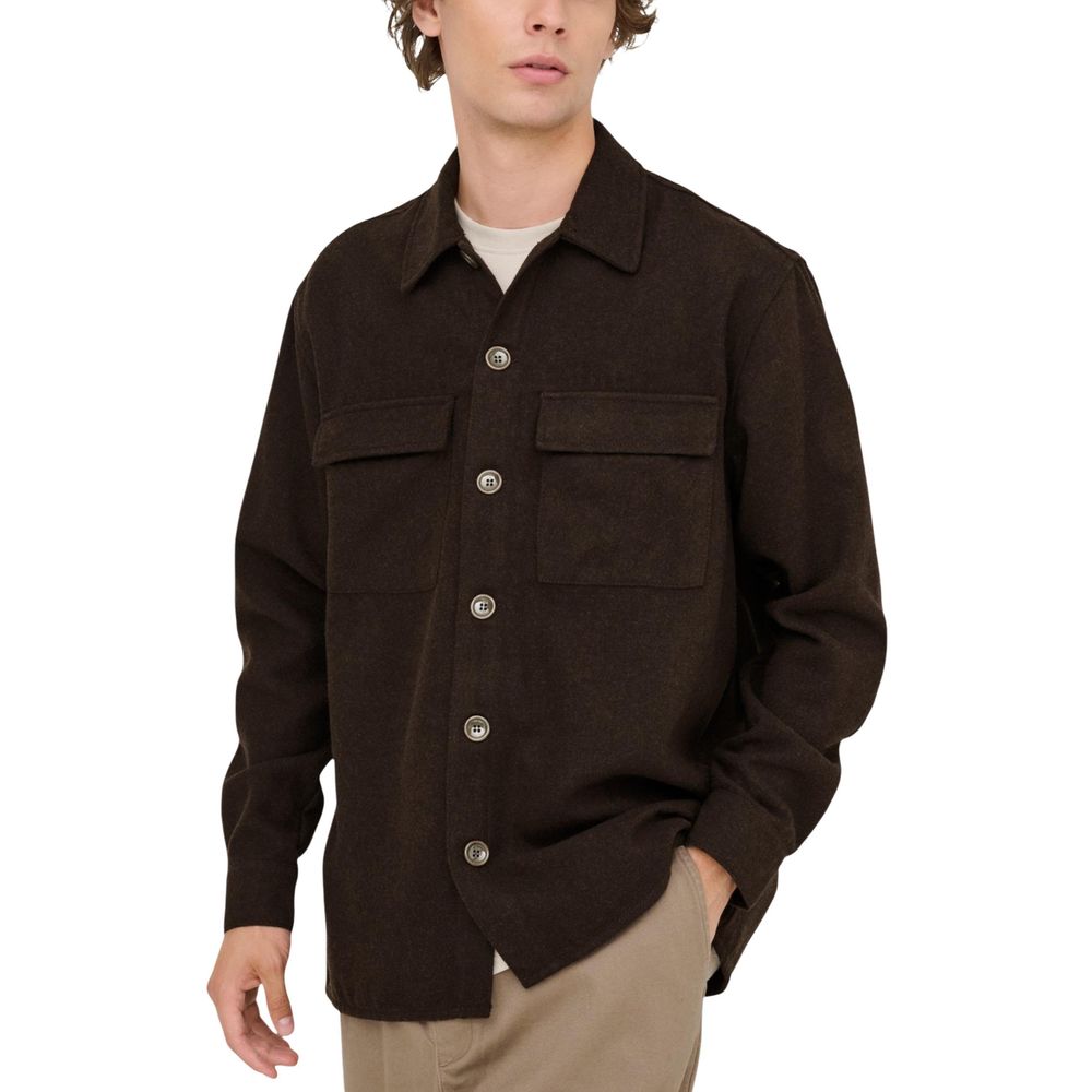 Only & Sons Brown Polyester Dress Shirt