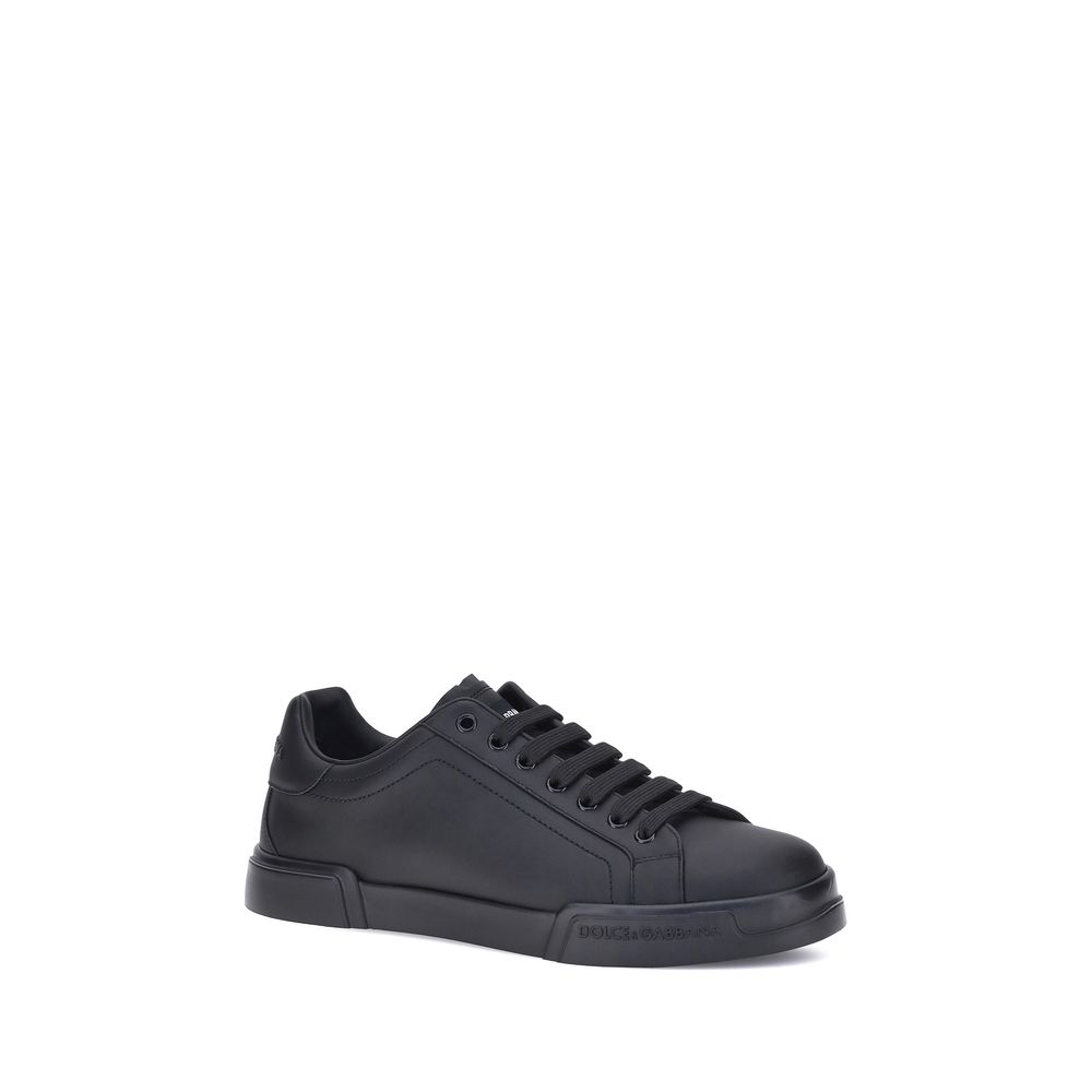 Dolce & Gabbana Black Calf Leather Bos Taurus Low Top Sneakers