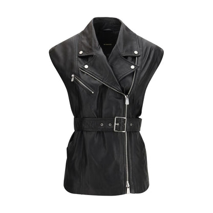 PINKO Black Goatskin Sleveless Jacket
