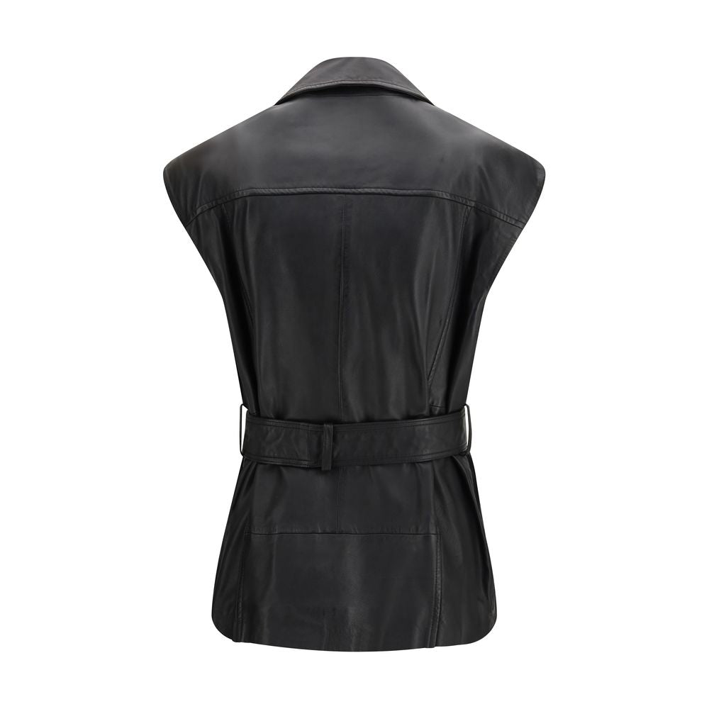 PINKO Black Goatskin Sleveless Jacket