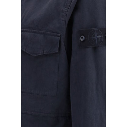 Stone Island Blue Cotton Jackets And Coat