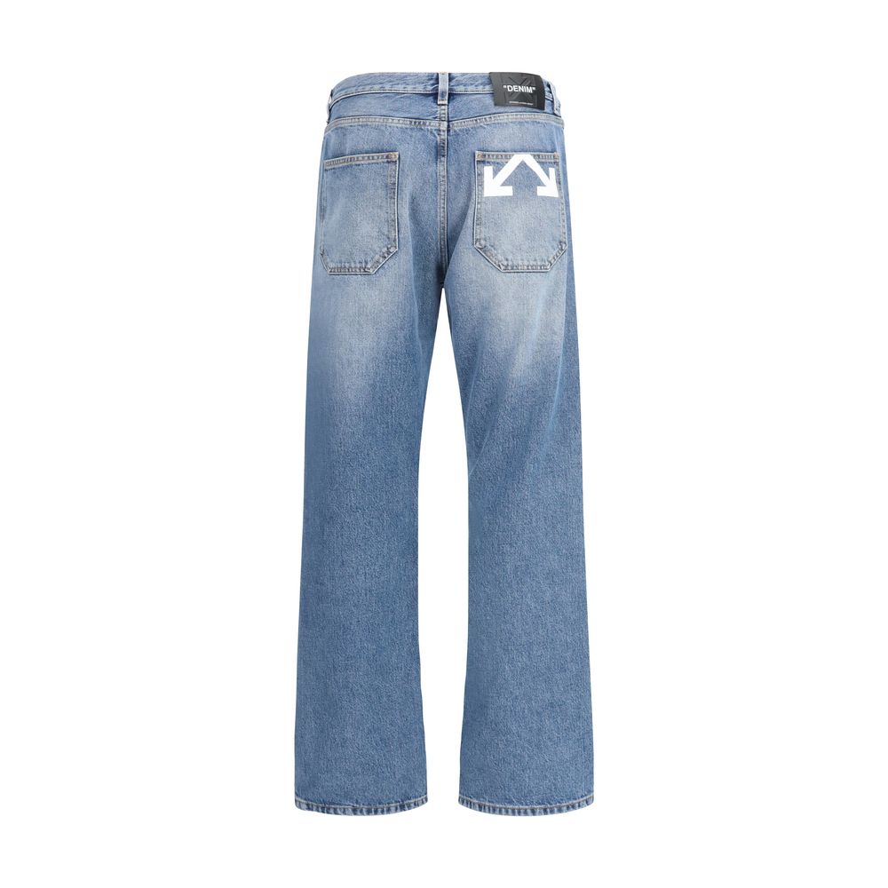 Off-White Blue Cotton Relaxed Fit Jeans