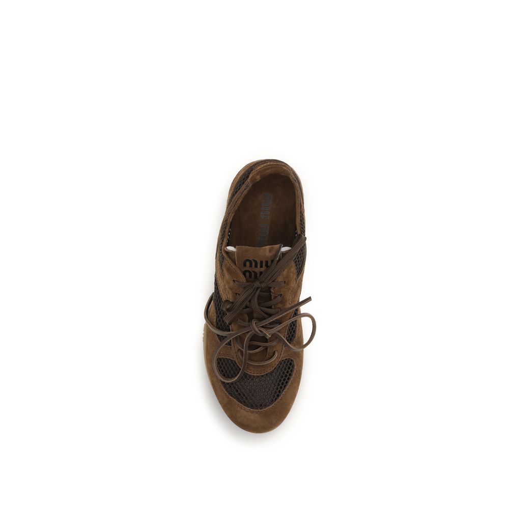 Miu Miu Brown Calf Leather Bos Taurus Athletic Sneakers