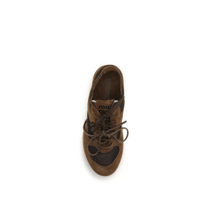Miu Miu Brown Calf Leather Bos Taurus Athletic Sneakers