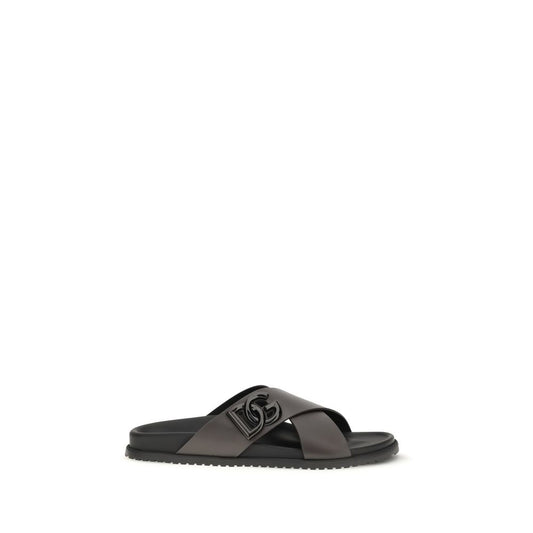 Dolce & Gabbana Brown Calf Leather Bos Taurus Strap-On Sandals