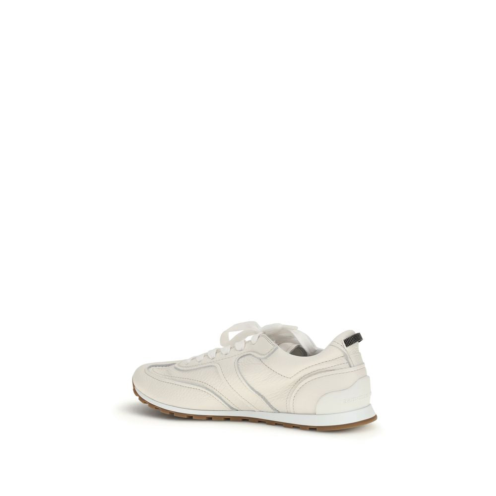 Brunello Cucinelli White Calf Leather Bos Taurus Low Top Sneakers