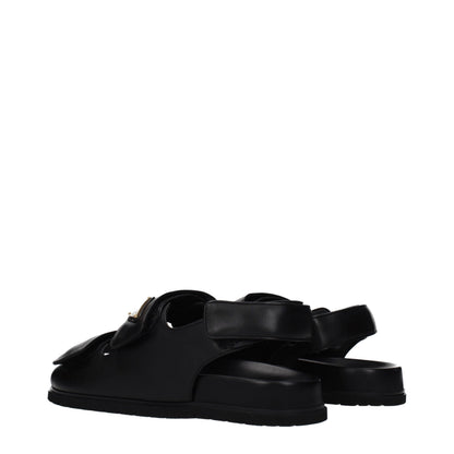 Prada Black Leather Flat Sandals
