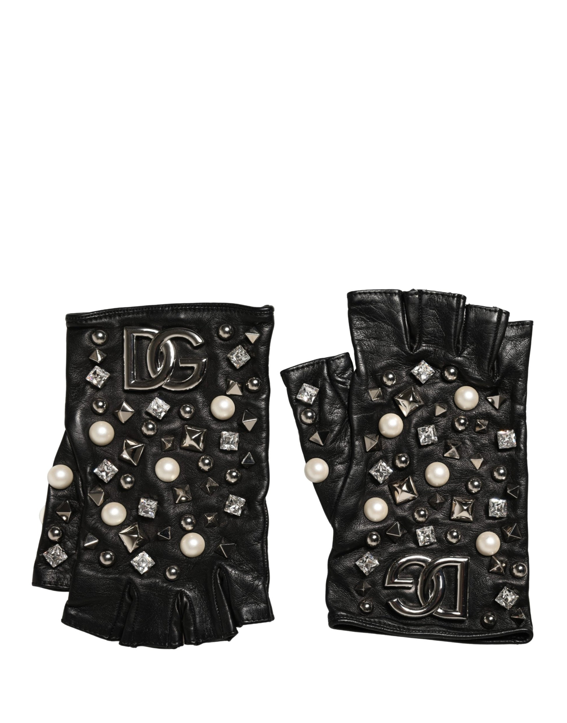 Dolce & Gabbana Black Pearl Embellished Wrist Length Gloves