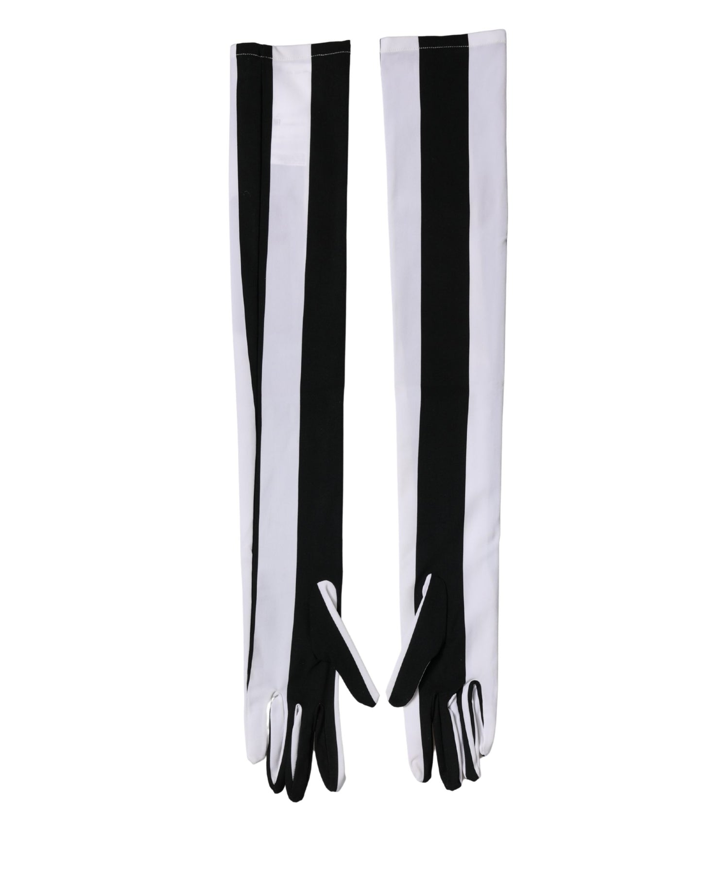 Dolce & Gabbana Black White Stripes Nylon Elbow Length Women Gloves
