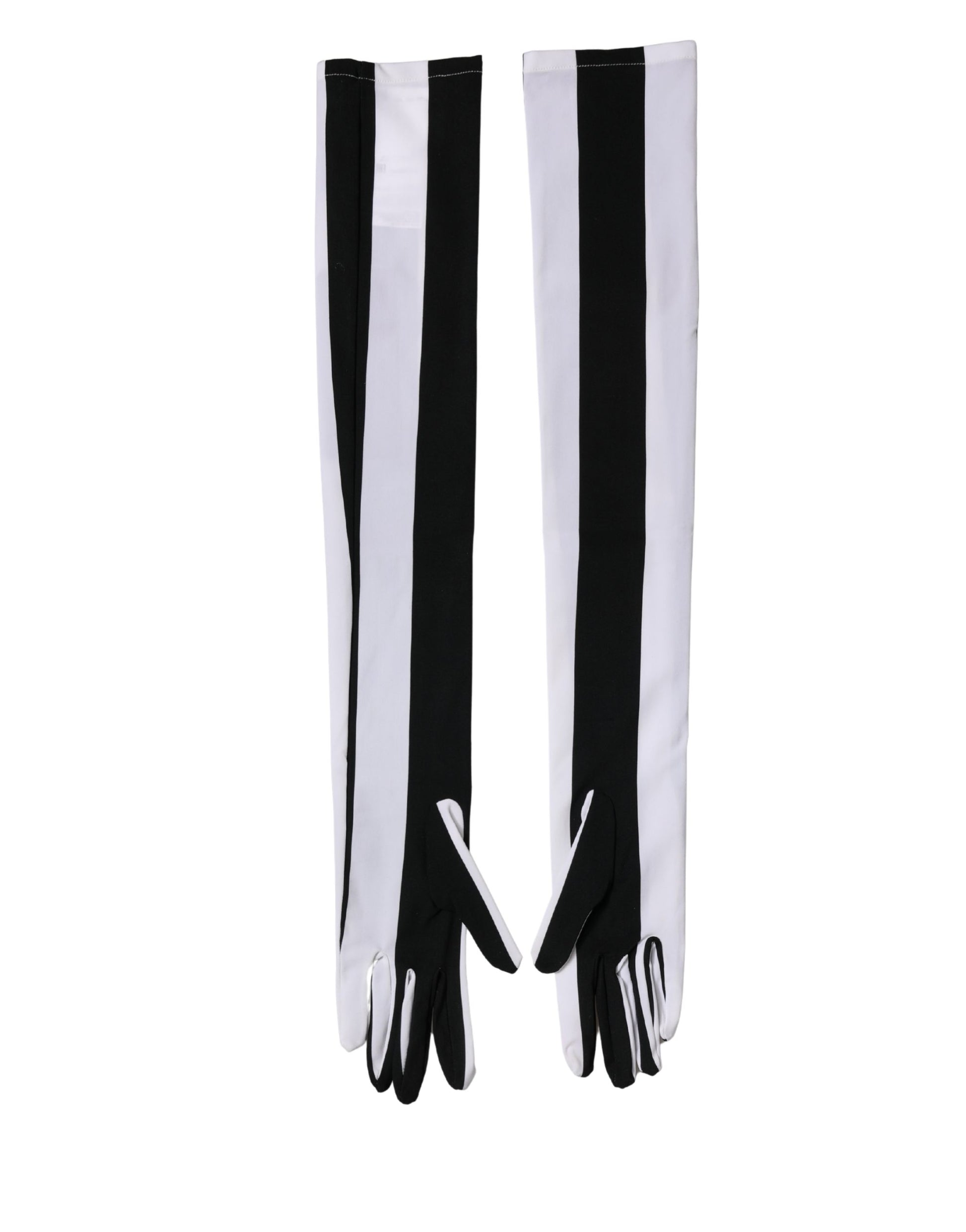 Dolce & Gabbana Black White Stripes Nylon Elbow Length Women Gloves