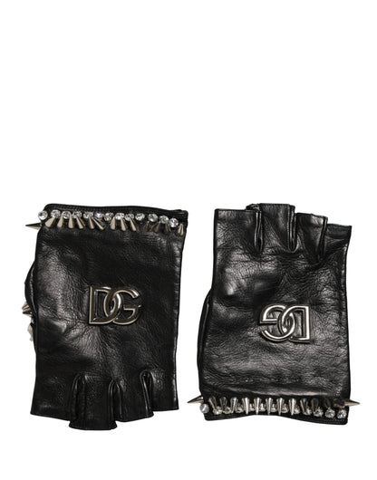 Dolce & Gabbana Women Black Embellished Wrist Length Mitten Gloves