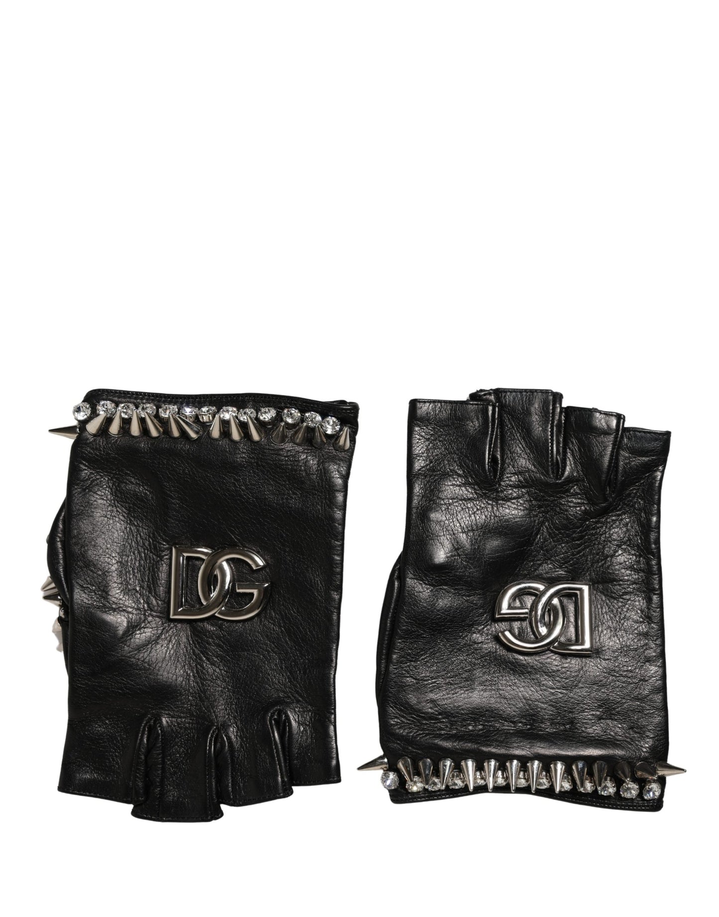 Dolce & Gabbana Women Black Embellished Wrist Length Mitten Gloves