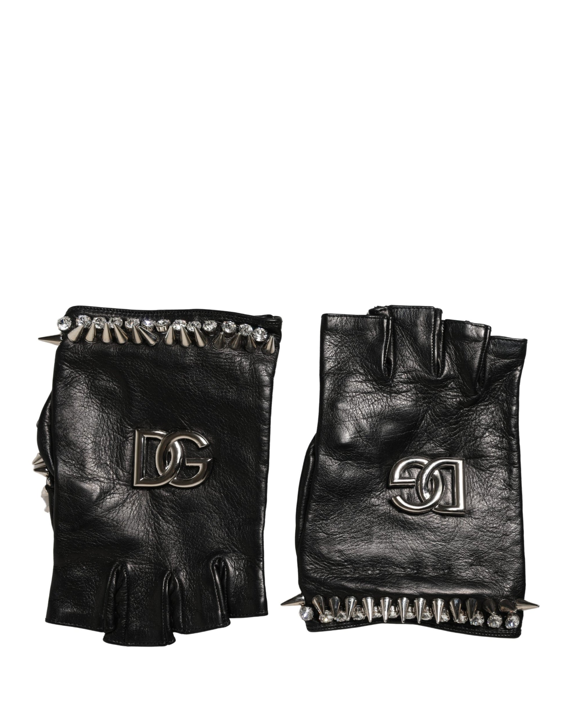 Dolce & Gabbana Women Black Embellished Wrist Length Mitten Gloves