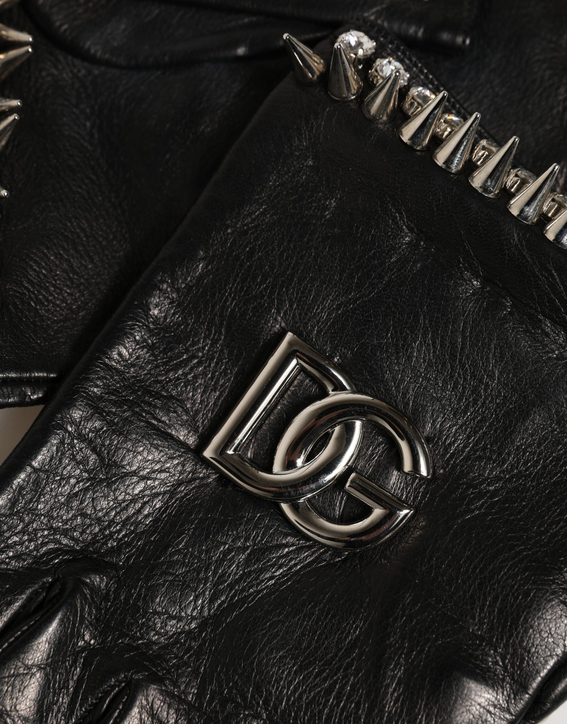 Dolce & Gabbana Women Black Embellished Wrist Length Mitten Gloves