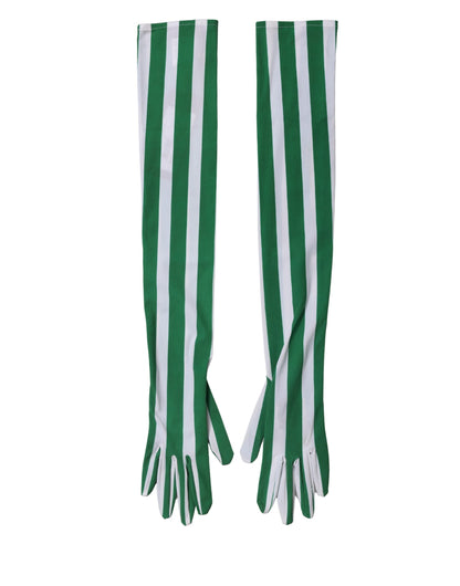 Dolce & Gabbana Green White Stripes Nylon Elbow Length Women Gloves