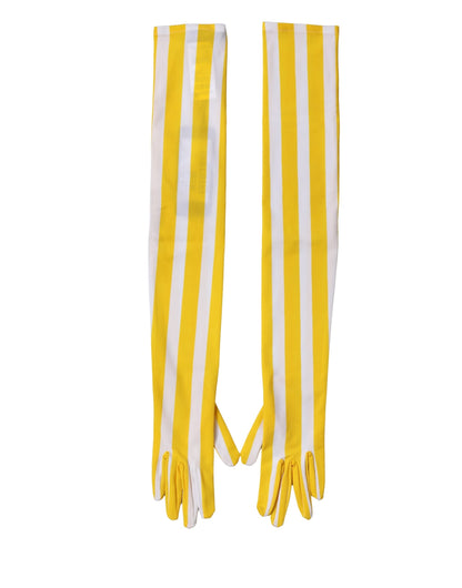 Dolce & Gabbana Yellow White Stripes Nylon Elbow Length Women Gloves