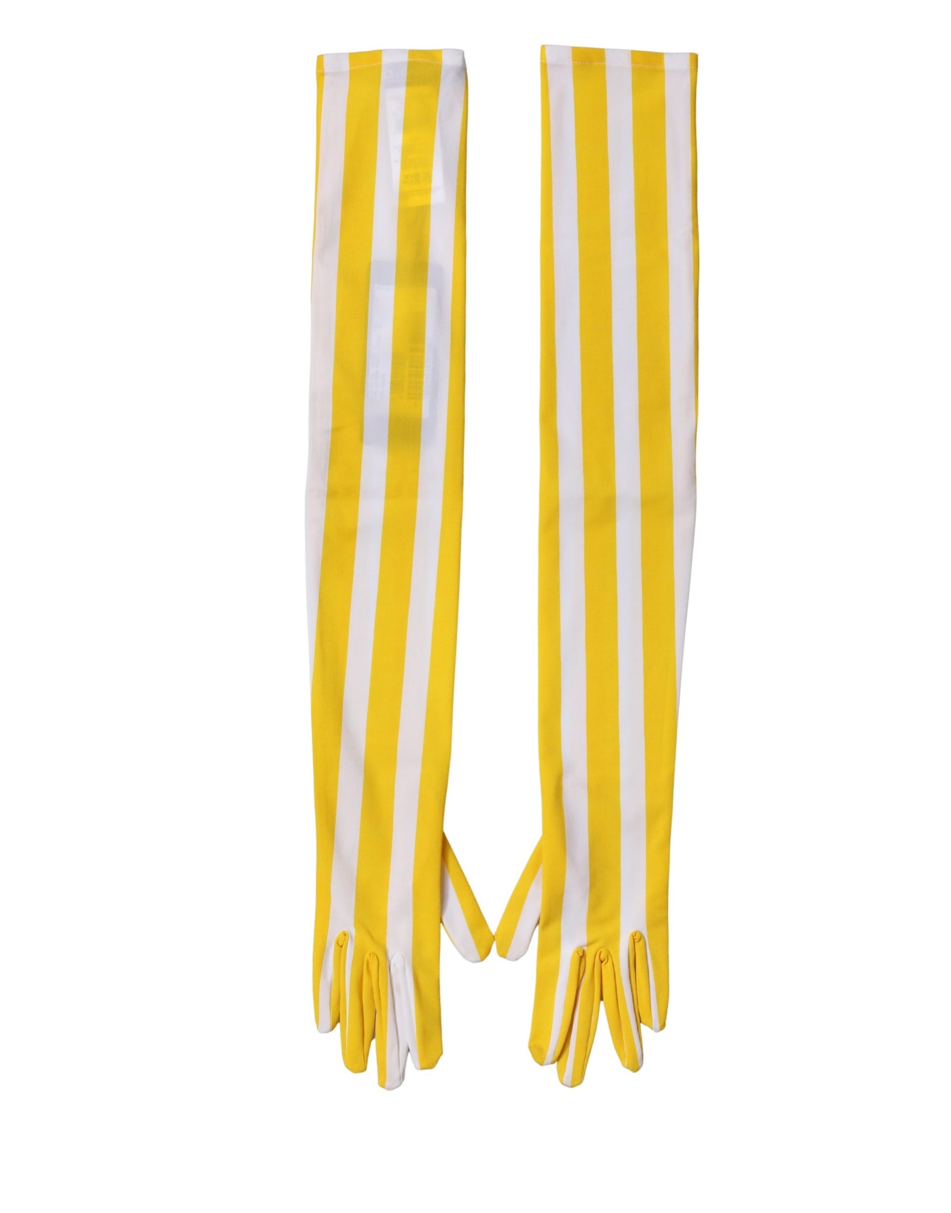 Dolce & Gabbana Yellow White Stripes Nylon Elbow Length Women Gloves