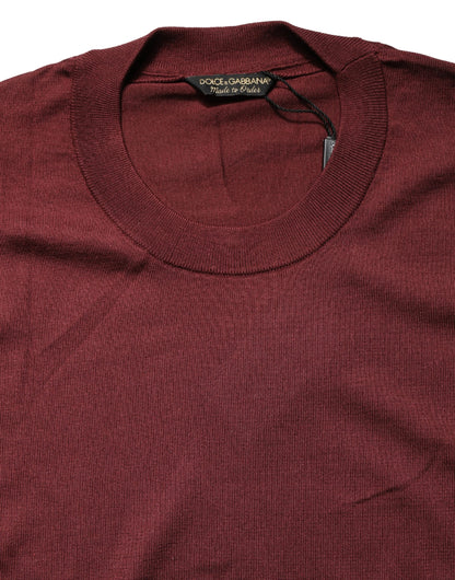 Dolce & Gabbana Maroon Silk Men Crew Neck Pullover Sweater