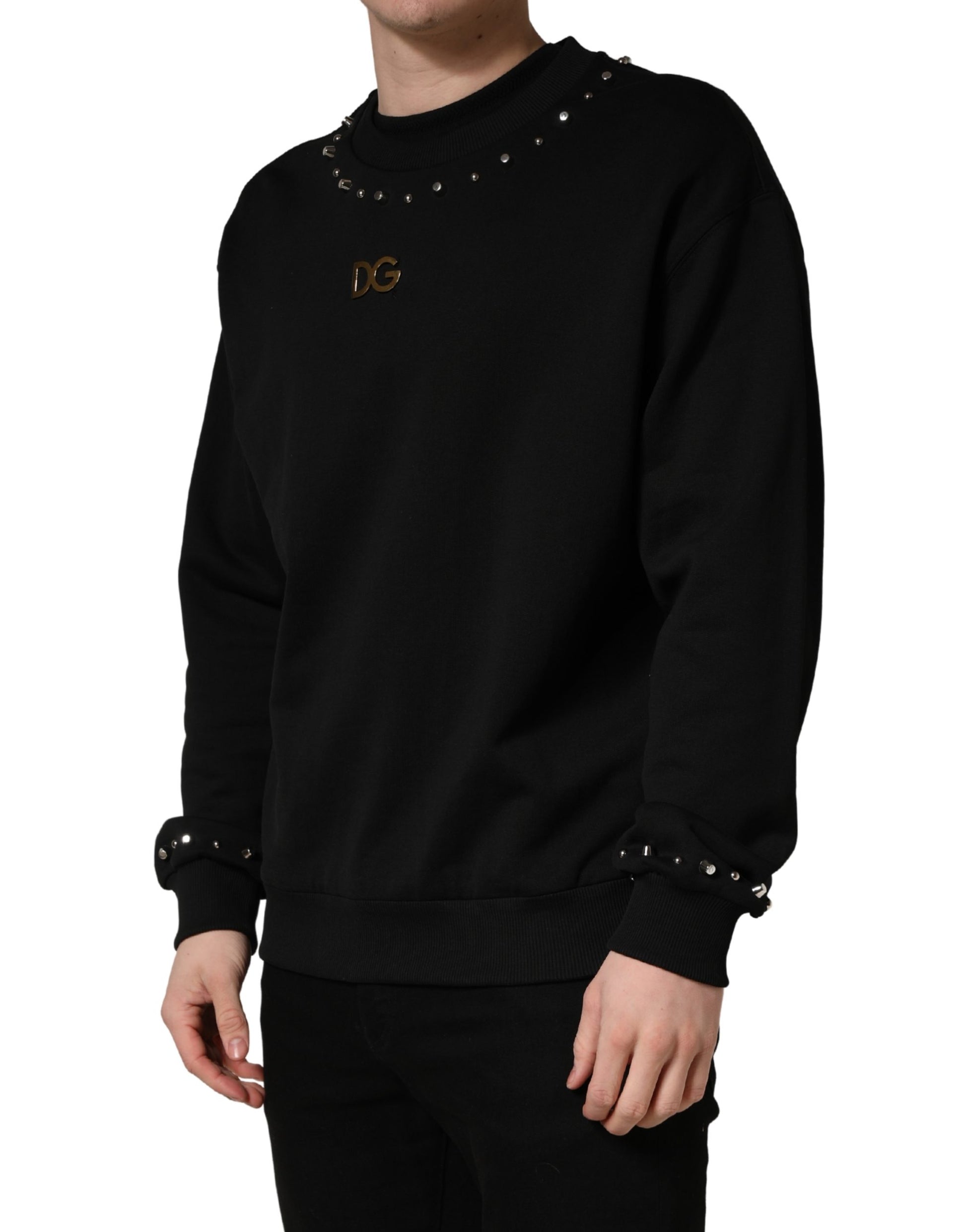 Dolce & Gabbana Black Embellished Cotton Sweatshirt Sweater