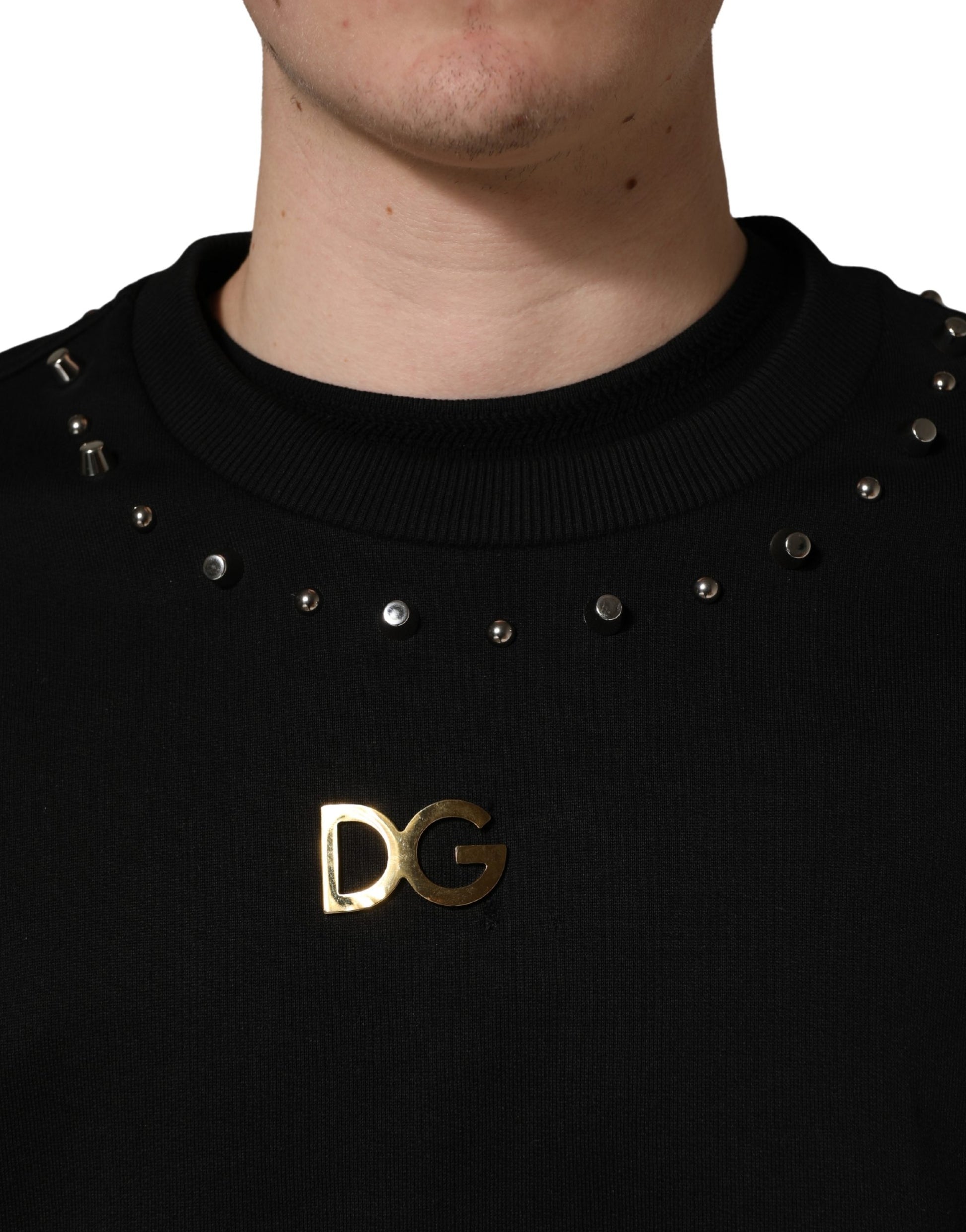Dolce & Gabbana Black Embellished Cotton Sweatshirt Sweater