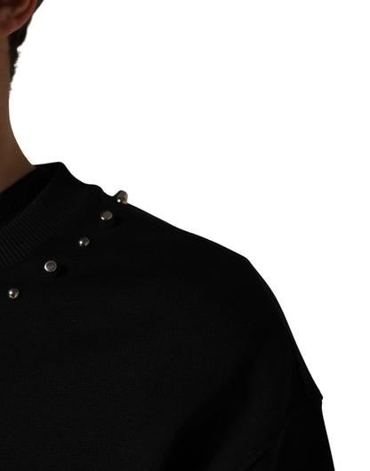 Dolce & Gabbana Black Embellished Cotton Sweatshirt Sweater