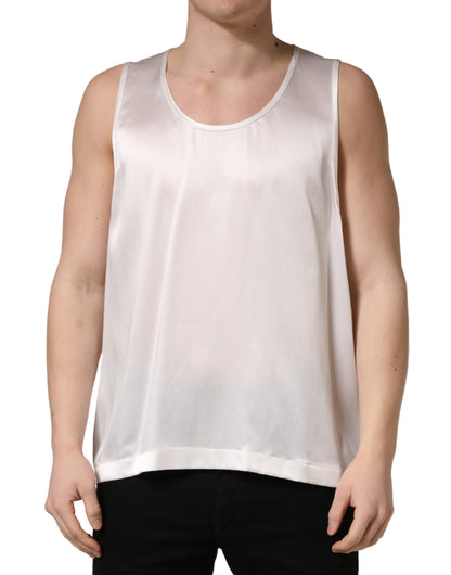 Dolce & Gabbana White Satin Polyester SleevelessTank T-shirt