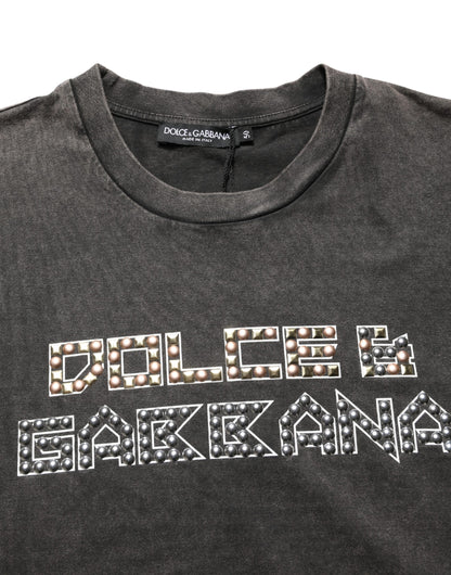 Dolce & Gabbana Gray Logo Embellished Men Crew Neck T-shirt
