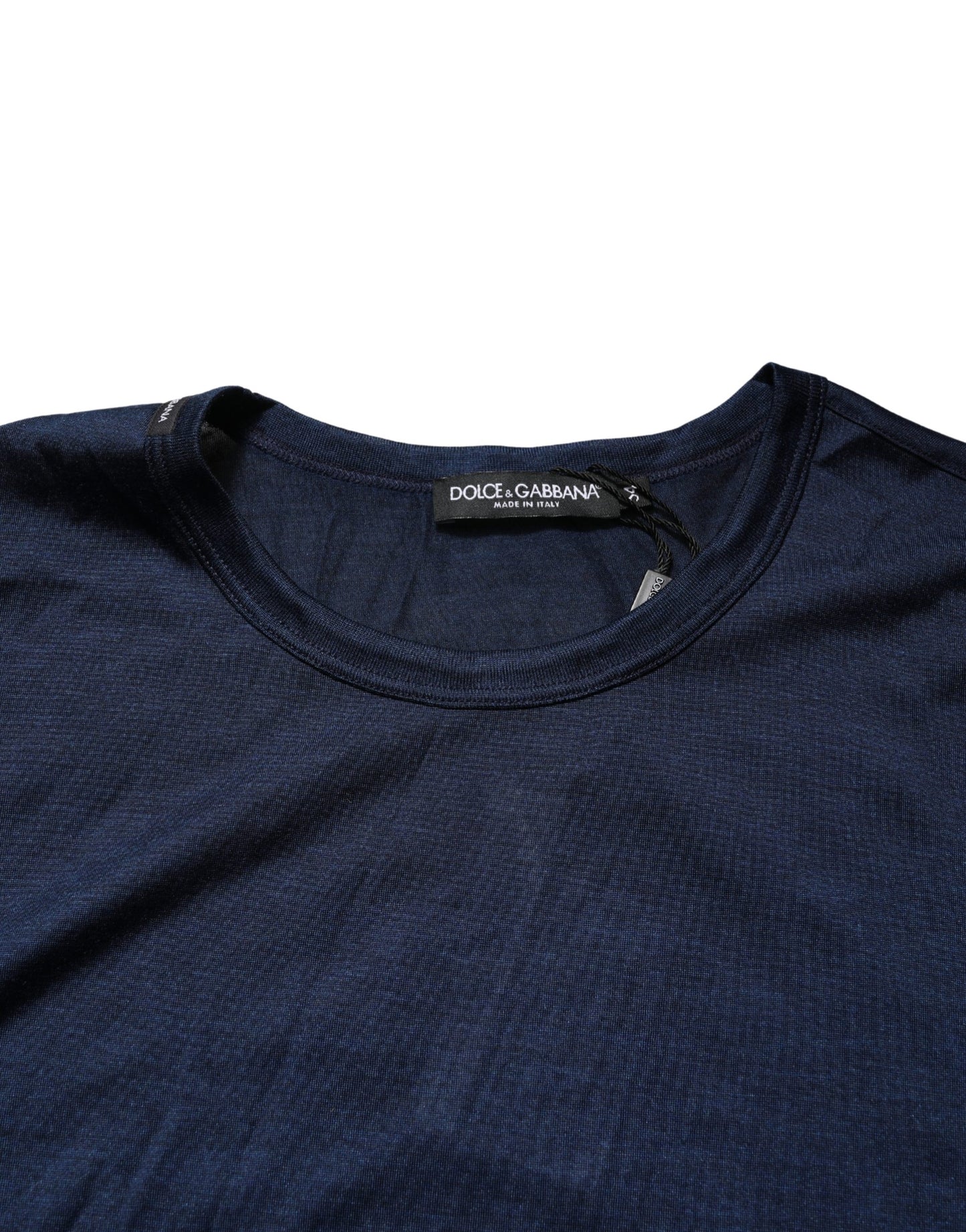 Dolce & Gabbana Dark Blue Silk Short Sleeve CrewNeck T-shirt