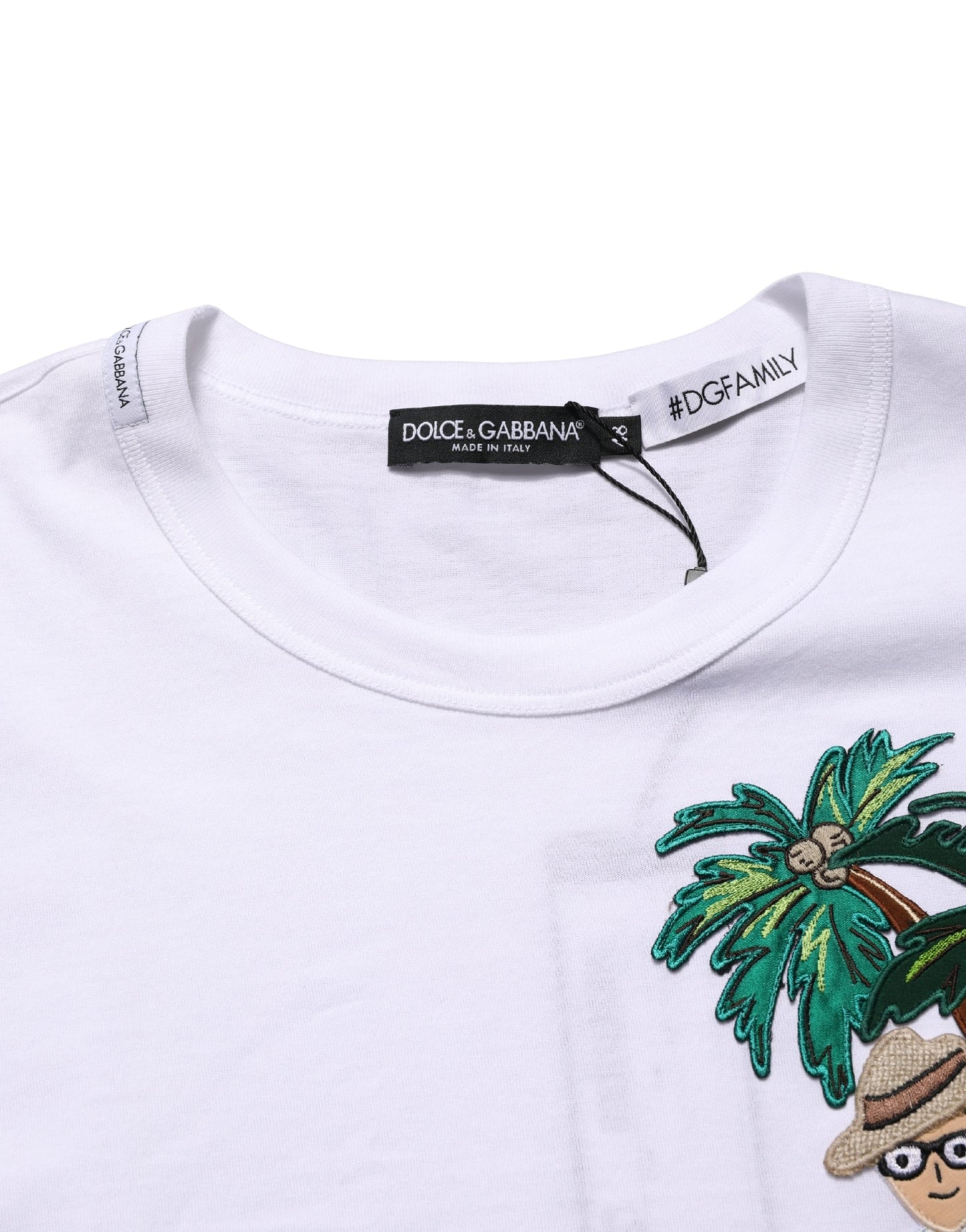 Dolce & Gabbana White Palm Embroidered Men Crew Neck T-shirt