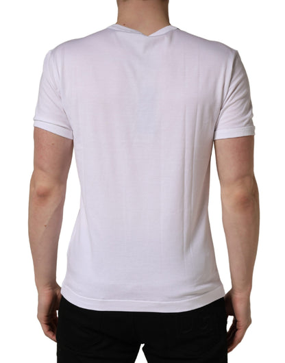 Dolce & Gabbana White Palm Embroidered Men Crew Neck T-shirt