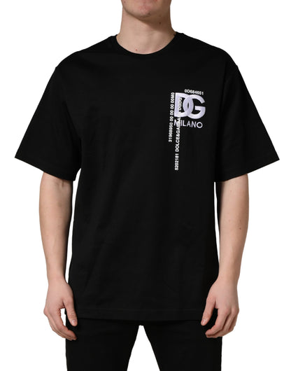 Dolce & Gabbana Black Logo Embroidered Men Crew Neck T-shirt