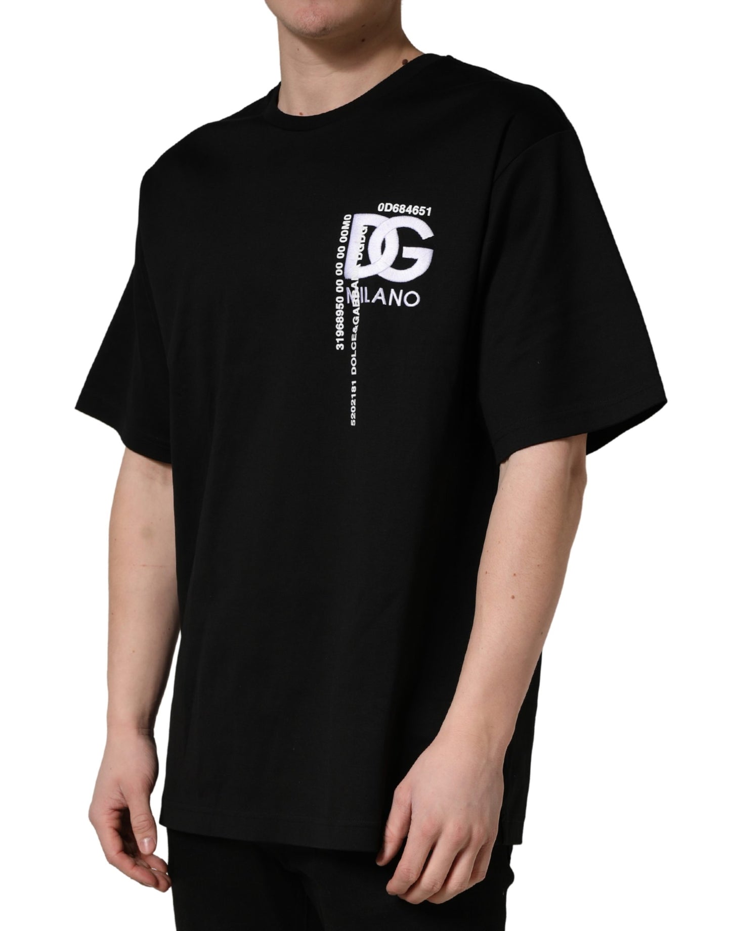 Dolce & Gabbana Black Logo Embroidered Men Crew Neck T-shirt
