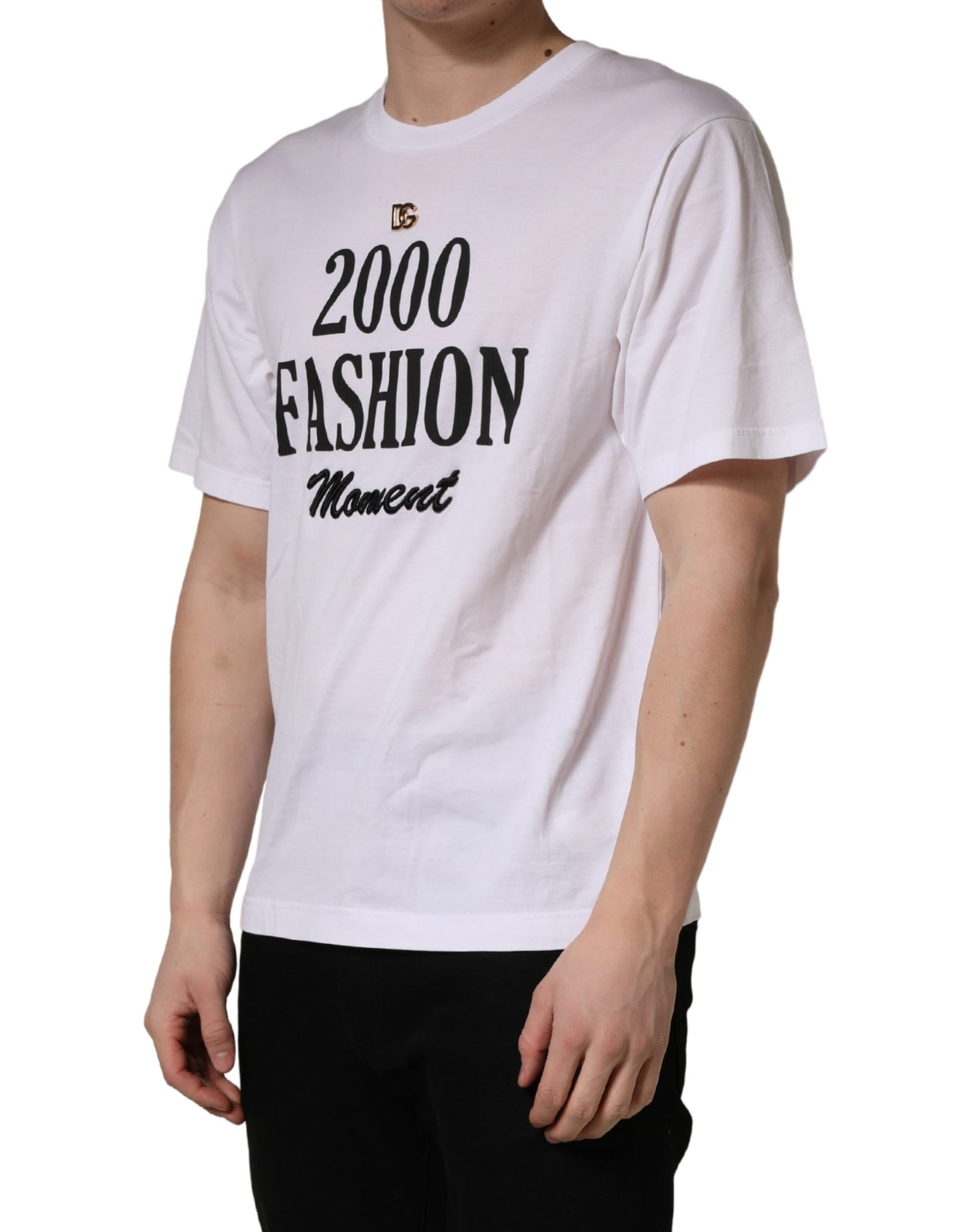 Dolce & Gabbana White Graphic Print DG Men Crew Neck T-shirt