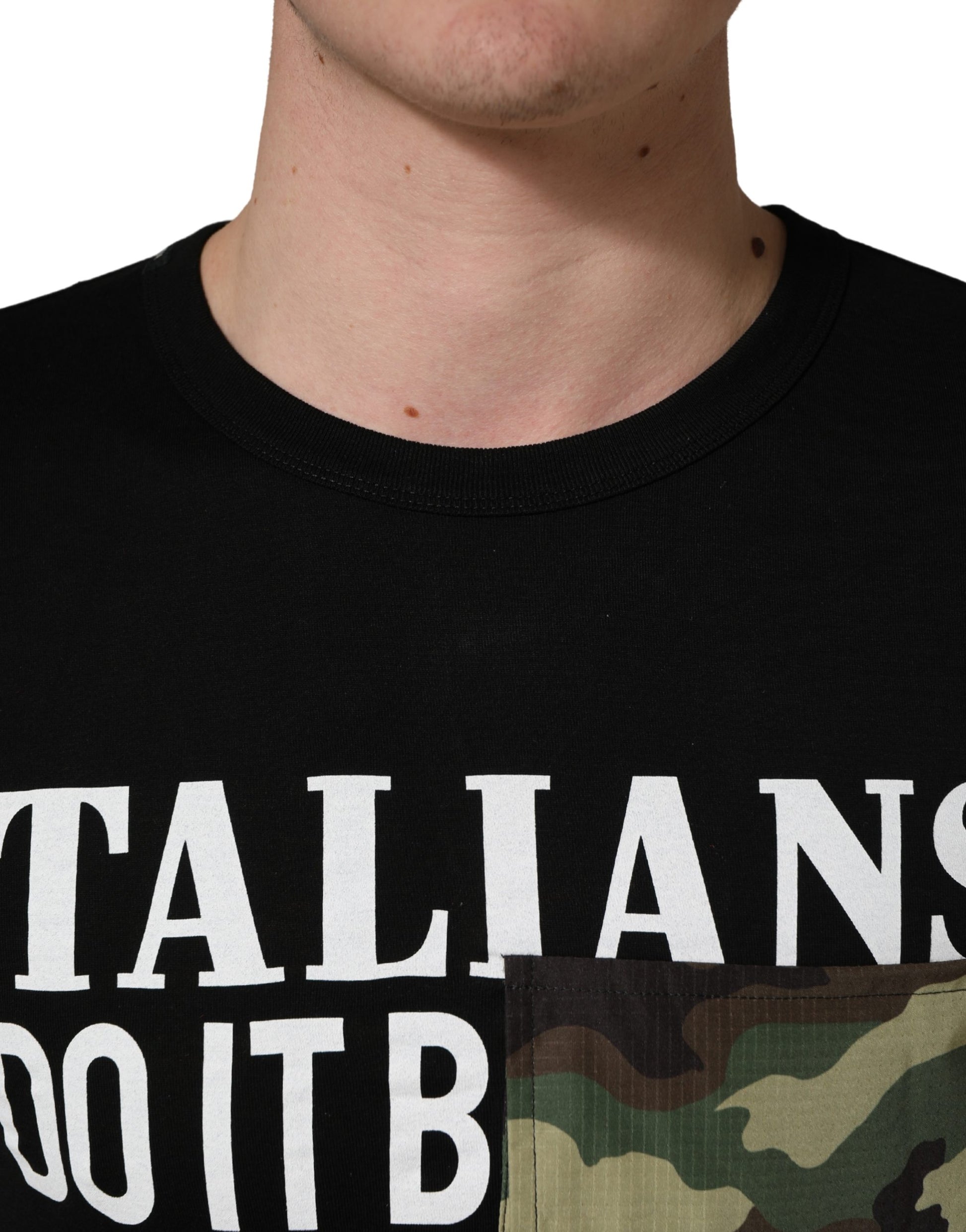 Dolce & Gabbana Black Italians Do It Better Camo Pocket Men T-shirt