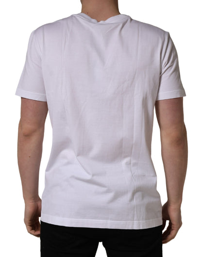 Dolce & Gabbana White Barcode Print Cotton Crew Neck T-shirt