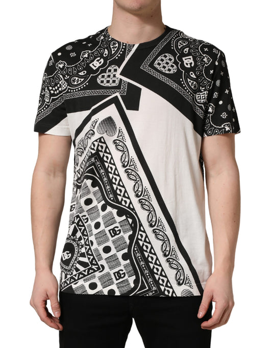 Dolce & Gabbana Black White Bandana Cotton Crew Neck  T-shirt