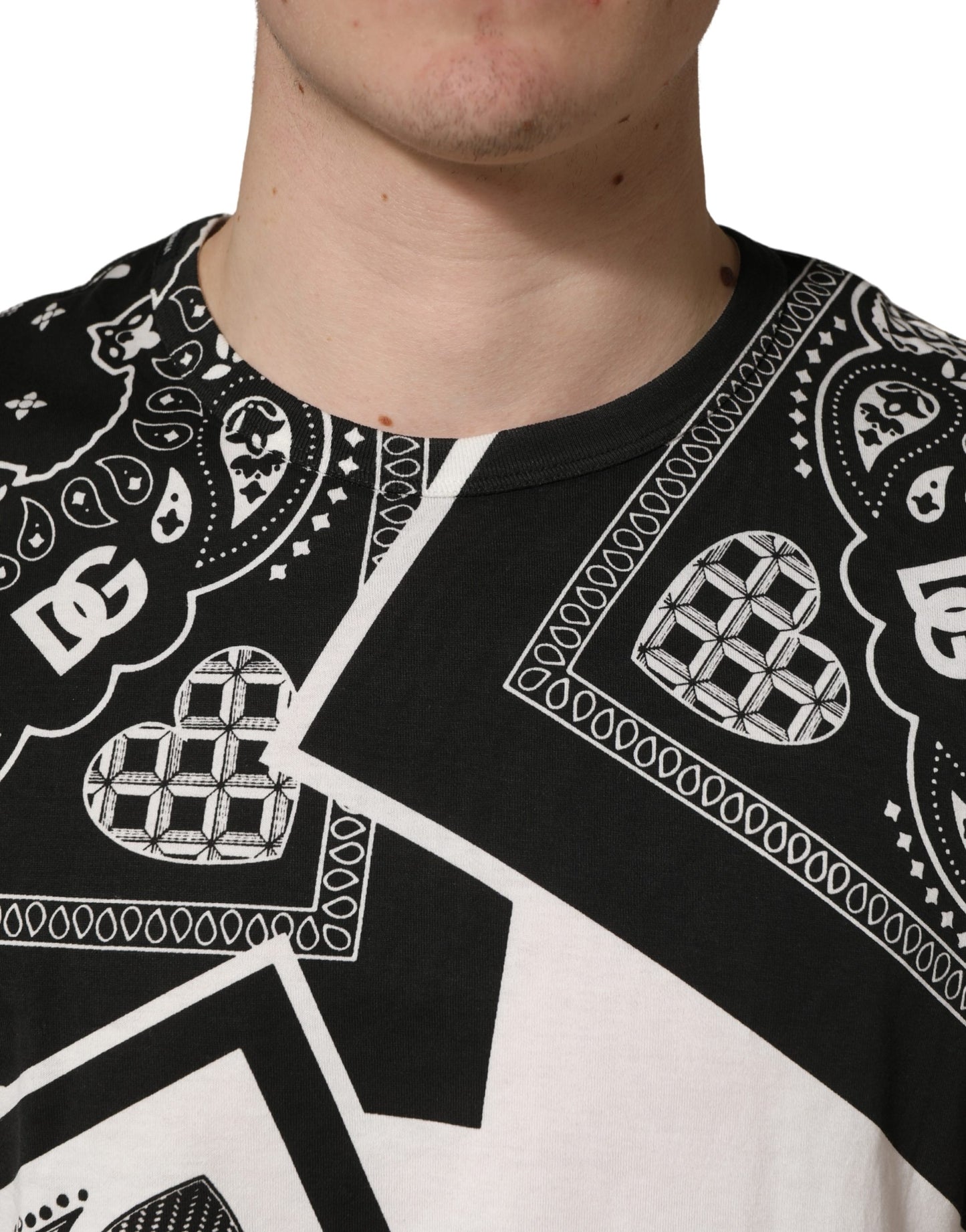 Dolce & Gabbana Black White Bandana Cotton Crew Neck  T-shirt