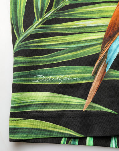 Dolce & Gabbana Black Bird Print Cotton Men Crew Neck T-shirt